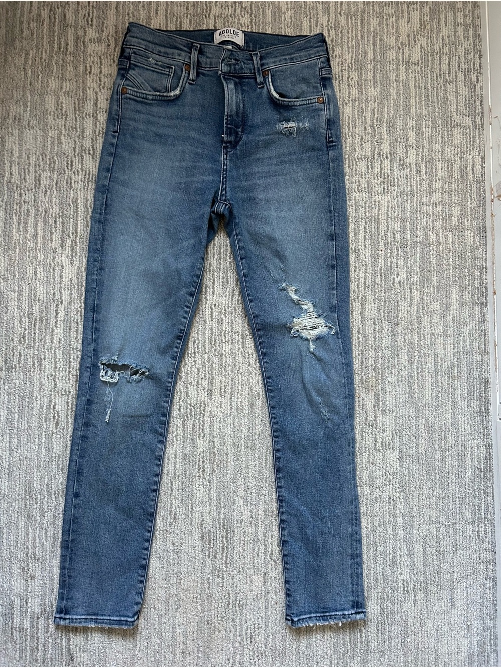 Agolde Skinny Ripped Jeans in Medium Blue Wash
